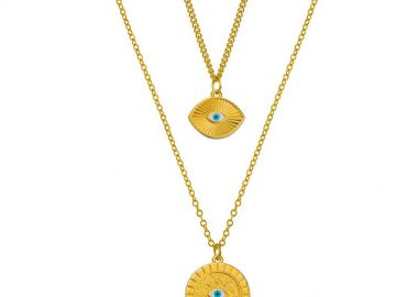 Σετ Κολιέ Από Ανοξείδωτο Ατσάλι Και Ορείχαλκο Επιχρυσωμένο 24Κ Με Ματάκια AA17624 - AMOR AMOR - 