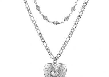 Σετ Κολιέ Από Ανοξείδωτο Ατσάλι Και Ορείχαλκο Με Καρδιά AA15693 - AMOR AMOR - 