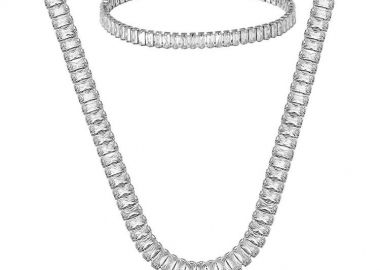 Σετ Κολιέ Ριβιέρα Choker Και Βραχιόλι Από Ανοξείδωτο Ατσάλι Με Ορθογώνια Ζιργκόν MI15227 - AMOR AMOR - 