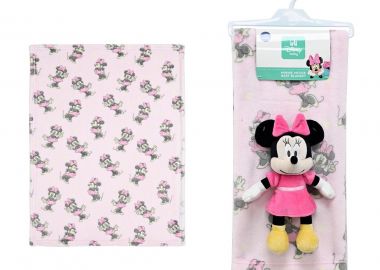 Σετ Κουβέρτα Fleece Αγκαλιάς-Λίκνου 75x100εκ. Με Λούτρινο 25εκ. Minnie 30 Pink-Black Disney Home - DimCol - 