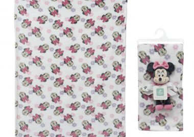 Σετ Κουβέρτα Fleece Αγκαλιάς-Λίκνου 75x100εκ. Με Λούτρινο 25εκ. Minnie 31 White-Black Disney Home - DimCol - 