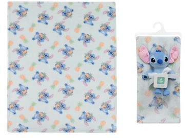 Σετ Κουβέρτα Fleece Αγκαλιάς-Λίκνου 75x100εκ. Με Λούτρινο 25εκ. Stitch 27 Light Green Disney Home - DimCol - 
