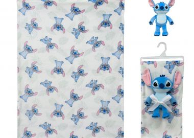 Σετ Κουβέρτα Fleece Αγκαλιάς-Λίκνου 75x100εκ. Με Λούτρινο 25εκ. Stitch 28 White-Blue Disney Home - DimCol - 