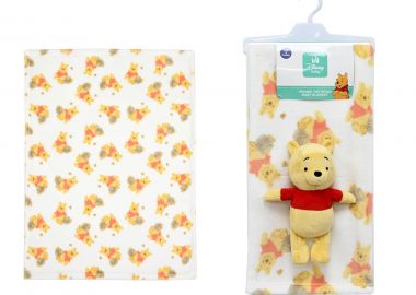 Σετ Κουβέρτα Fleece Αγκαλιάς-Λίκνου 75x100εκ. Με Λούτρινο 25εκ. Winnie 32 White-Yellow Disney Home - DimCol - 