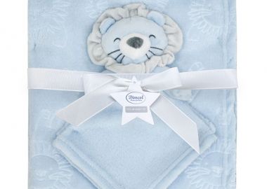 Σετ Κουβέρτα Fleece Αγκαλιάς-Λίκνου 75x100εκ. Με Νάνι-Πανάκι Παρηγοριάς 33x33εκ. Lion 09 Sky Blue Dimcol - DimCol - 