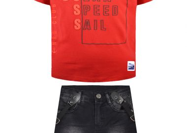 Σετ μπλούζα & τζην βερμούδα - ΚΟΚΚΙΝΟ 12-223121-0 - energiers - 