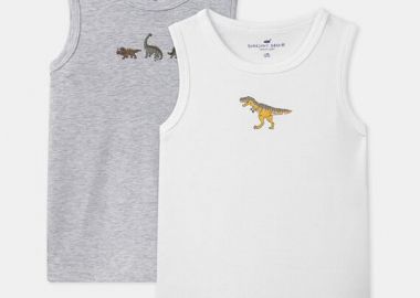 Σετ Παιδικά Φανελάκια για Αγόρια Multi Dinosaurs 2 τμχ ΓΚΡΙ - SERGENT MAJOR - 