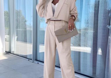 Σετ Παντελόνι Crop Σακάκι Lina Μπεζ - Amelie's - 