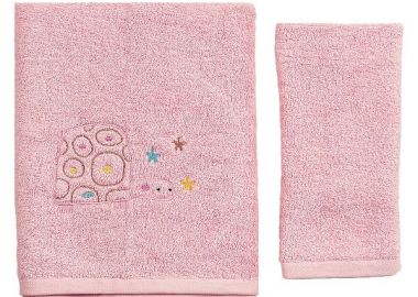 Σετ Πετσέτες 2τμχ Μπεμπέ Βαμβακερές Tortoise Ροζ 50241 - Ο Κόσμος του Μωρού - 