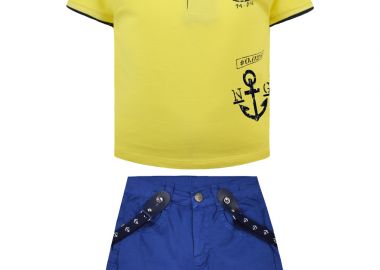 Σετ polo μπλούζα με τύπωμα και βερμούδα με τιράντες για αγόρι - Μπλε 12-223125-0 - energiers - 