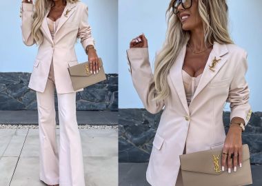 Σετ Σακάκι Παντελόνι Elia Μπεζ - Amelie's - 