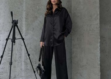 Σετ Σατινέ Πουκάμισο Παντελόνι Μαύρο - Amelie's - 