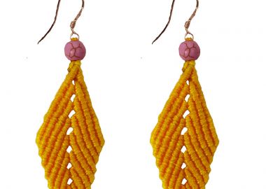 Siballba Χειροποίητα Boho σκουλαρίκια φύλλο μακραμέ Κίτρινο - Siballba - 