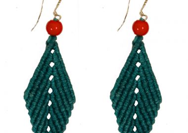 Siballba Χειροποίητα Boho σκουλαρίκια φύλλο μακραμέ Πετρόλ - Siballba - 