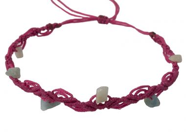 Siballba Μακραμέ βραχιόλι ποδιού φούξια με πέτρες αμαζονίτη - Siballba - 