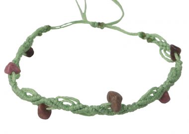 Siballba Μακραμέ βραχιόλι ποδιού φυστικί με πέτρες ροδονίτη - Siballba - 