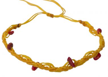 Siballba Μακραμέ βραχιόλι ποδιού κίτρινο με πέτρες κοράλι - Siballba - 