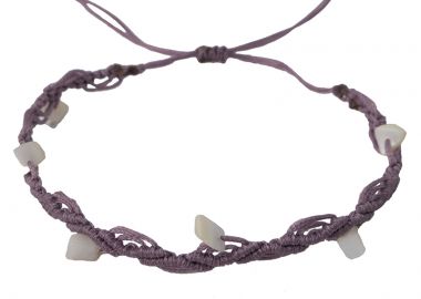 Siballba Μακραμέ βραχιόλι ποδιού μοβ με πέτρες φίλντισι - Siballba - 