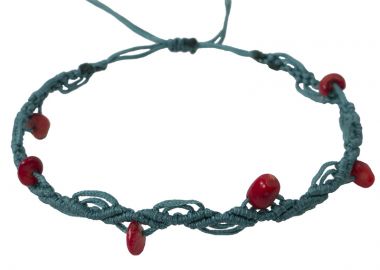 Siballba Μακραμέ βραχιόλι ποδιού πετρόλ με πέτρες κοράλι - Siballba - 