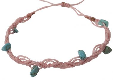 Siballba Μακραμέ βραχιόλι ποδιού ροζ με πέτρες μπλε χαολίτη - Siballba - 