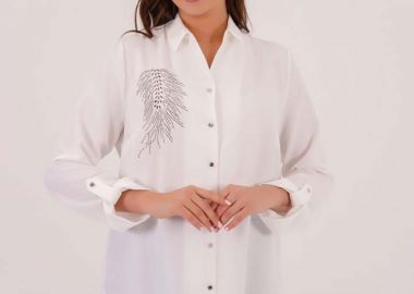 SIDEY γυναικείο πουκάμισο bigsize με στρας σχέδιο - SOU - 