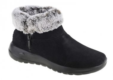 Skechers On The Go Joy Savvy Suede Γυναικεία Μποτάκια με Γούνα Μαύρα 144003-BKGY - Skechers - 