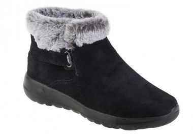 Skechers On The Go Suede Γυναικεία Μποτάκια με Πλατφόρμα & Γούνα Μαύρα 144041-BKGY - Skechers - 