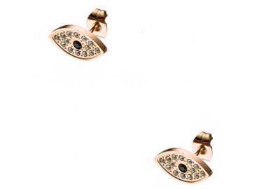 Σκουλαρίκια Από Ανοξείδωτο Ατσάλι Ροζ Επιχρυσωμένο Με Ματάκι AS42342 - AMOR AMOR - 