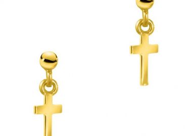Σκουλαρίκια Από Ασήμι 925 Επιχρυσωμένο Με Σταυρό EX49208 - AMOR AMOR - 