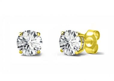 Σκουλαρίκια Από Ασήμι 925 Επιχρυσωμένο Μονόπετρο 3 mm SU48362 - AMOR AMOR - 