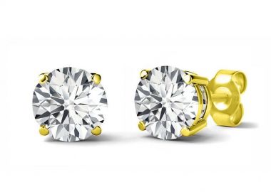 Σκουλαρίκια Από Ασήμι 925 Επιχρυσωμένο Μονόπετρο 5 mm SU48366 - AMOR AMOR - 