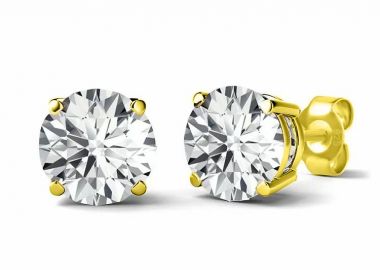 Σκουλαρίκια Από Ασήμι 925 Επιχρυσωμένο Μονόπετρο 6 mm SU48368 - AMOR AMOR - 