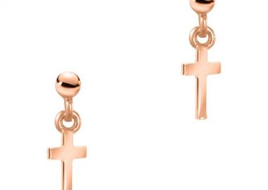 Σκουλαρίκια Από Ασήμι 925 Ροζ Επιχρυσωμένο Με Σταυρό EX49209 - AMOR AMOR - 