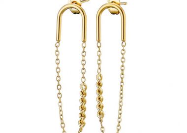 Σκουλαρίκια Από Ατσάλι Επιχρυσωμένο 24Κ Με Αλυσίδα AS47856 - AMOR AMOR - 