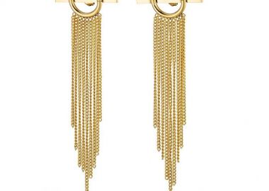 Σκουλαρίκια Από Ατσάλι Επιχρυσωμένο 24Κ Με Αλυσίδες AS47872 - AMOR AMOR - 