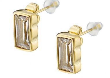 Σκουλαρίκια Από Ατσάλι Επιχρυσωμένο 24Κ Με Ορθογώνιο Swarovski Διάφανο AS48616 - AMOR AMOR - 