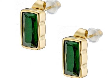 Σκουλαρίκια Από Ατσάλι Επιχρυσωμένο 24Κ Με Ορθογώνιο Swarovski Πράσινο AS48618 - AMOR AMOR - 