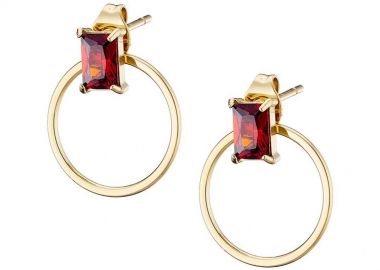 Σκουλαρίκια Από Ατσάλι Επιχρυσωμένο 24Κ Με Ζιργκόν Κόκκινο AS47854 - AMOR AMOR - 