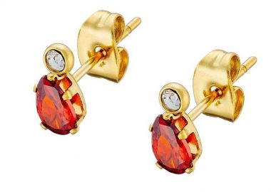 Σκουλαρίκια Από Ατσάλι Επιχρυσωμένο 24Κ Με Ζιργκόν Κόκκινο AS47868 - AMOR AMOR - 