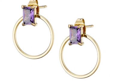 Σκουλαρίκια Από Ατσάλι Επιχρυσωμένο 24Κ Με Ζιργκόν Μωβ AS47852 - AMOR AMOR - 