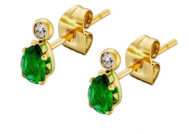 Σκουλαρίκια Από Ατσάλι Επιχρυσωμένο 24Κ Με Ζιργκόν Πράσινο AS47867 - AMOR AMOR - 