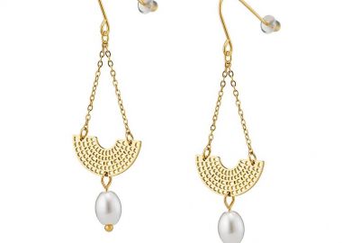 Σκουλαρίκια Από Ατσάλι Επιχρυσωμένο Με Μαργαριτάρι AS48845 - AMOR AMOR - 