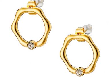 Σκουλαρίκια Από Ατσάλι Κύκλοι Επιχρυσωμένο Με Ζιργκόν AS48853 - AMOR AMOR - 