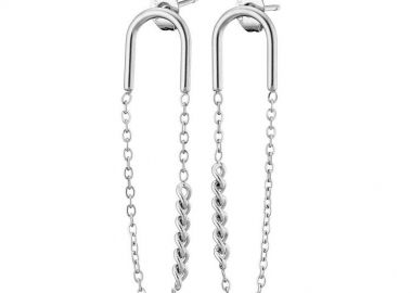 Σκουλαρίκια Από Ατσάλι Με Αλυσίδα AS47855 - AMOR AMOR - 