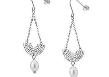 Σκουλαρίκια Από Ατσάλι Με Μαργαριτάρι AS48844 - AMOR AMOR - 