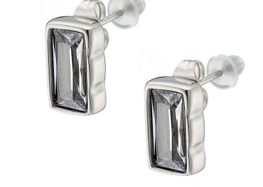 Σκουλαρίκια Από Ατσάλι Με Ορθογώνιο Swarovski Διάφανο AS48615 - AMOR AMOR - 