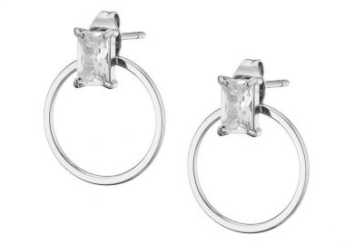 Σκουλαρίκια Από Ατσάλι Με Ζιργκόν Λευκό AS47849 - AMOR AMOR - 