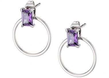 Σκουλαρίκια Από Ατσάλι Με Ζιργκόν Μωβ AS47851 - AMOR AMOR - 