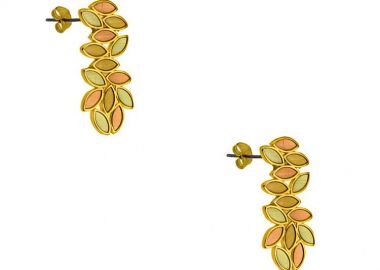 Σκουλαρίκια Από Ορείχαλκο Επιχρυσωμένο 24Κ Φύλλα Πολύχρωμα PF48594 - AMOR AMOR - 