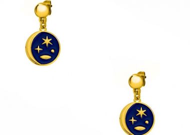 Σκουλαρίκια Από Ορείχαλκο Επιχρυσωμένο 24Κ Με Φεγγάρι Και Αστέρια AA45158 - AMOR AMOR - 